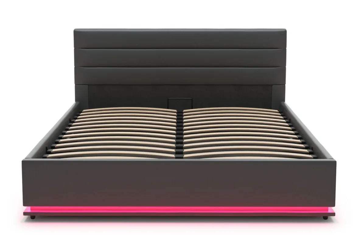 Lederbett LED STARDUST 140 x 200 cm grau