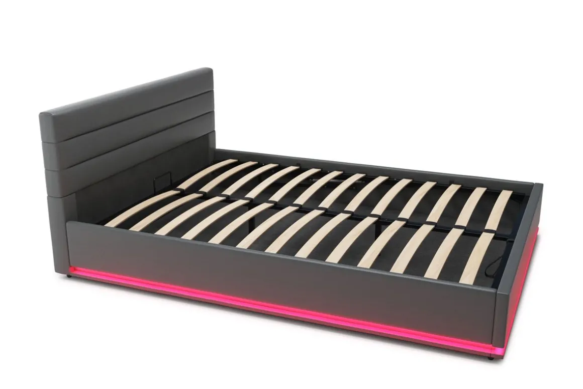 Lederbett LED STARDUST 140 x 200 cm grau