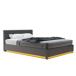 Lederbett LED STARDUST 140 x 200 cm grau