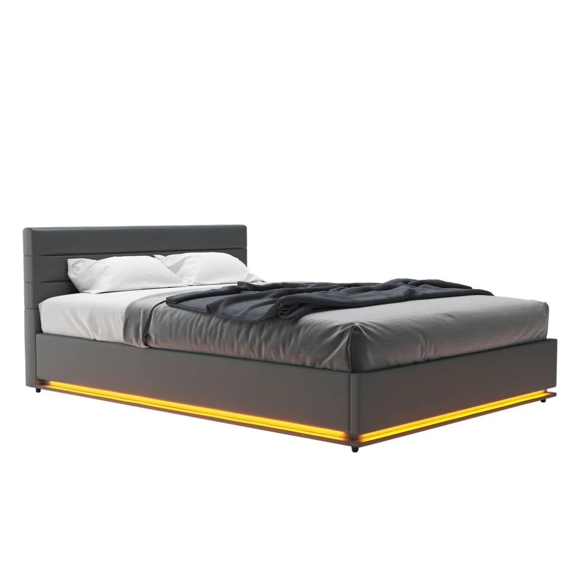 Lederbett LED STARDUST 140 x 200 cm grau