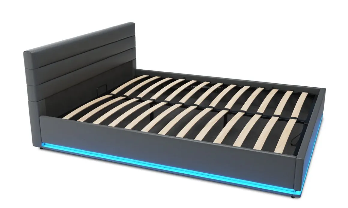 Lederbett LED STARDUST 160 x 200 cm grau