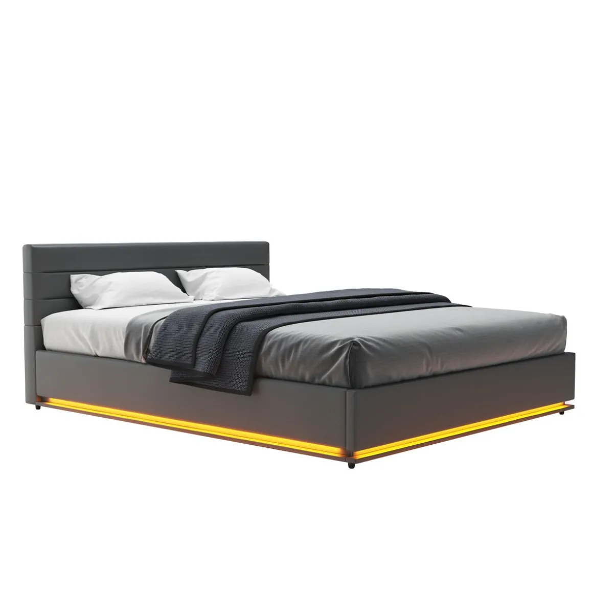 Lederbett LED STARDUST 160 x 200 cm grau