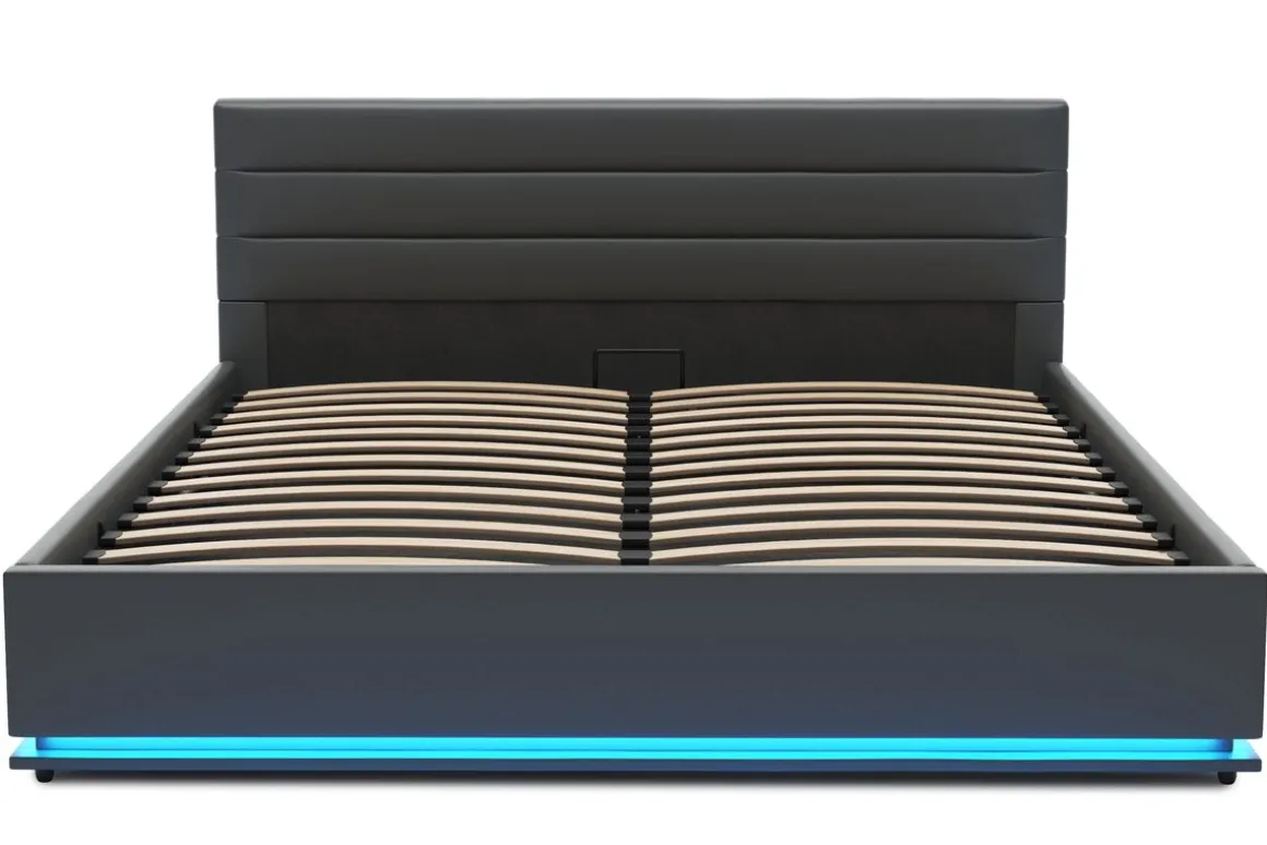 Lederbett LED STARDUST 160 x 200 cm grau