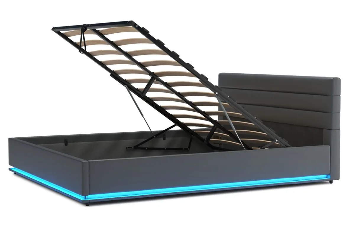 Lederbett LED STARDUST 160 x 200 cm grau