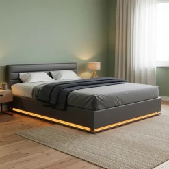 Lederbett LED STARDUST 160 x 200 cm grau