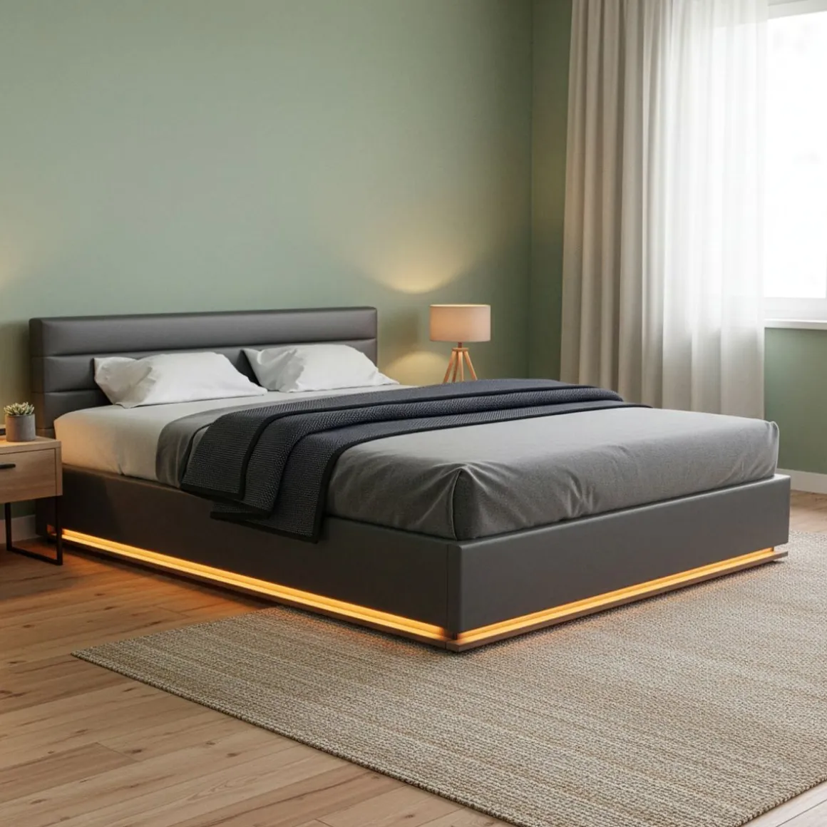 Lederbett LED STARDUST 160 x 200 cm grau