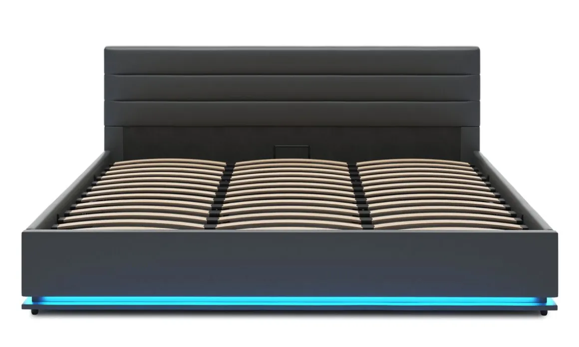 Lederbett LED STARDUST 180 x 200 cm grau