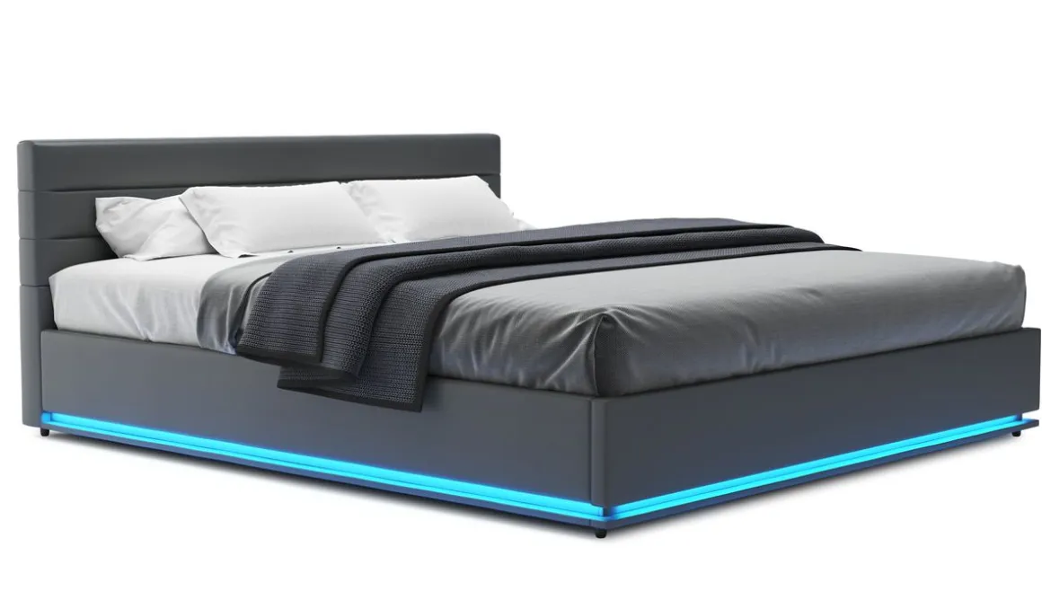 Lederbett LED STARDUST 180 x 200 cm grau