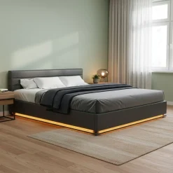 Lederbett LED STARDUST 180 x 200 cm grau