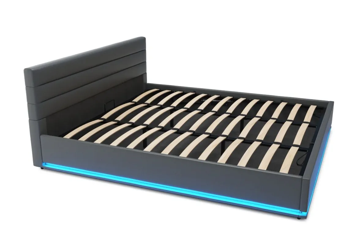 Lederbett LED STARDUST 180 x 200 cm grau