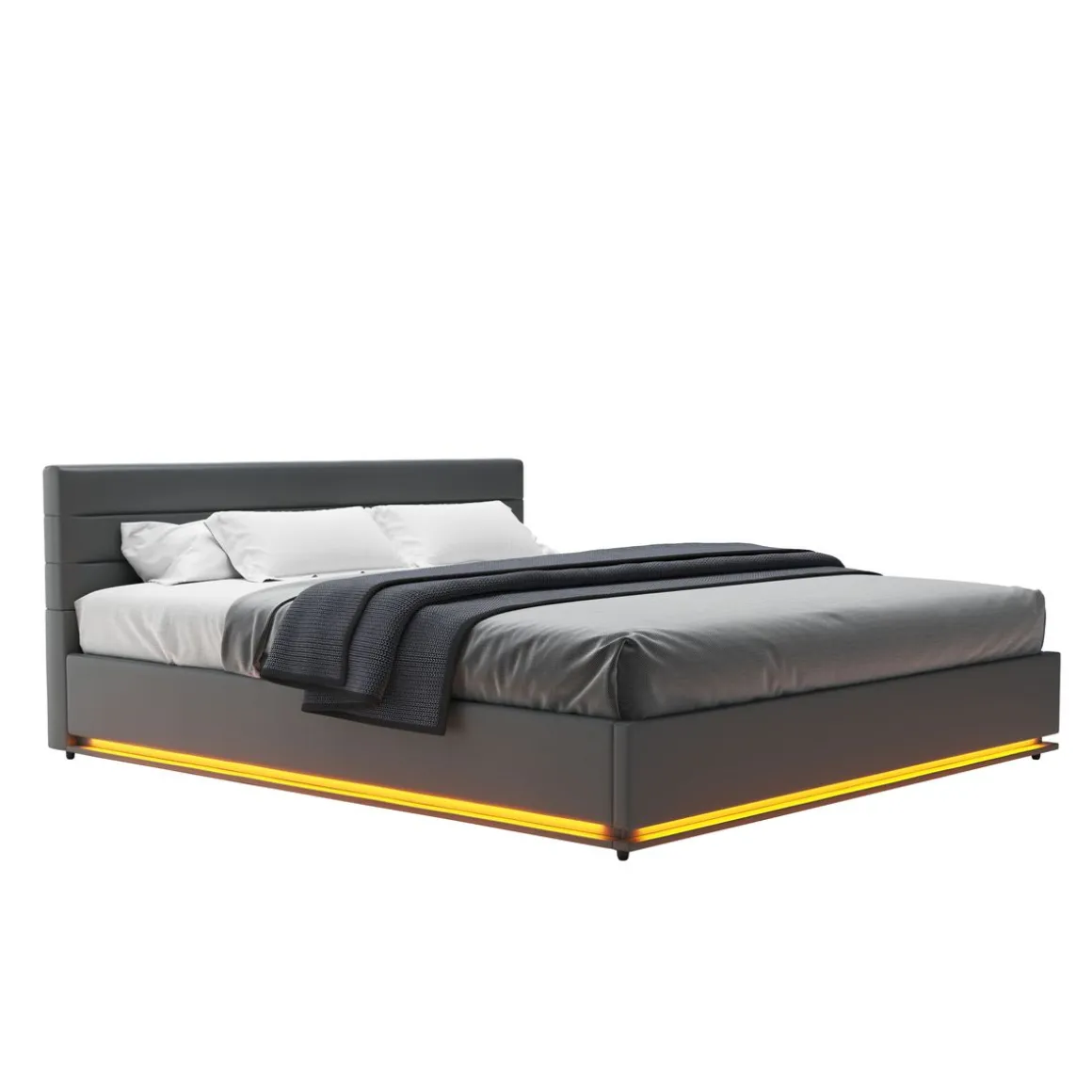 Lederbett LED STARDUST 180 x 200 cm grau