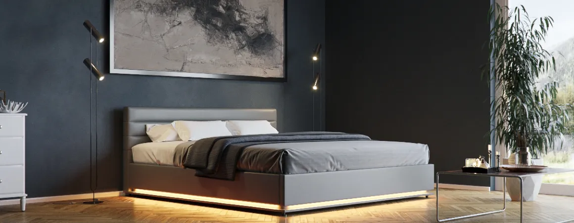 Lederbett LED STARDUST 180 x 200 cm schwarz