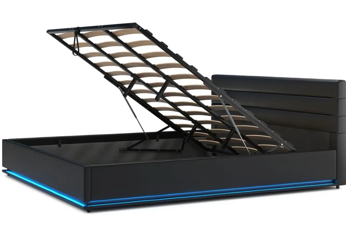 Lederbett LED STARDUST 180 x 200 cm schwarz