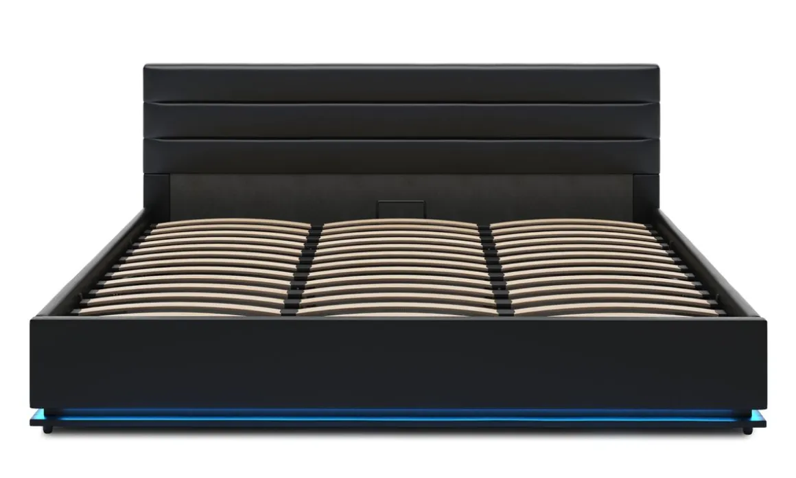 Lederbett LED STARDUST 180 x 200 cm schwarz