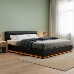 Lederbett LED STARDUST 180 x 200 cm schwarz