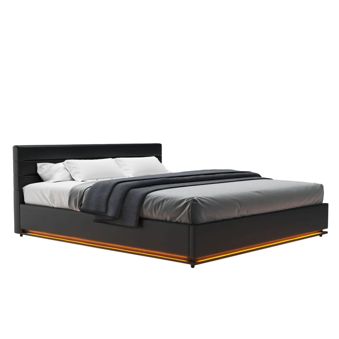 Lederbett LED STARDUST 180 x 200 cm schwarz