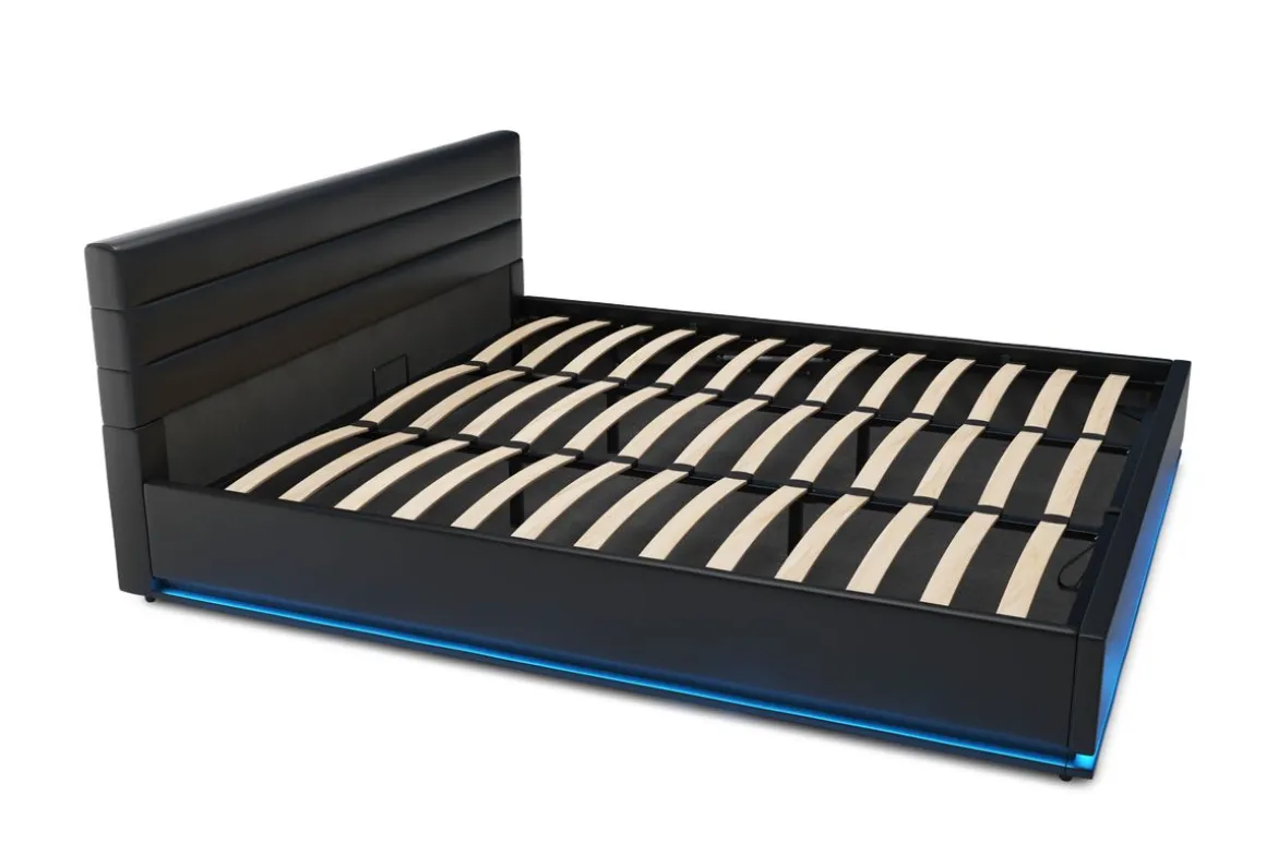 Lederbett LED STARDUST 180 x 200 cm schwarz