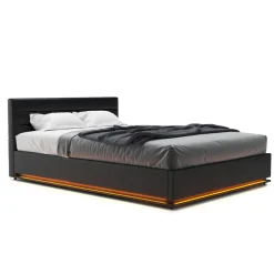 Lederbett LED STARDUST 140 x 200 cm schwarz