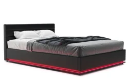 Lederbett LED STARDUST 140 x 200 cm schwarz