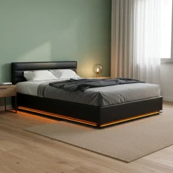 Lederbett LED STARDUST 140 x 200 cm schwarz