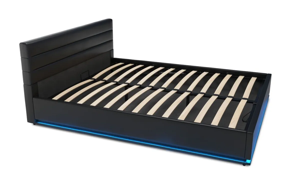 Lederbett LED STARDUST 160 x 200 cm schwarz