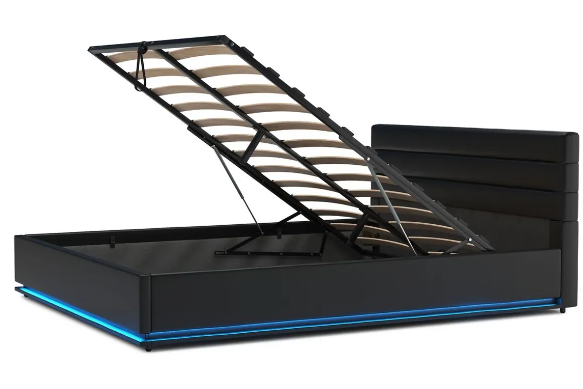 Lederbett LED STARDUST 160 x 200 cm schwarz