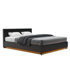 Lederbett LED STARDUST 160 x 200 cm schwarz