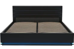 Lederbett LED STARDUST 160 x 200 cm schwarz
