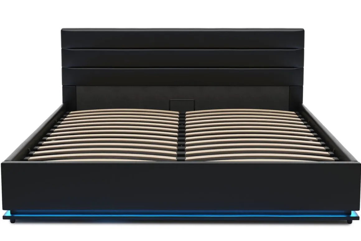 Lederbett LED STARDUST 160 x 200 cm schwarz