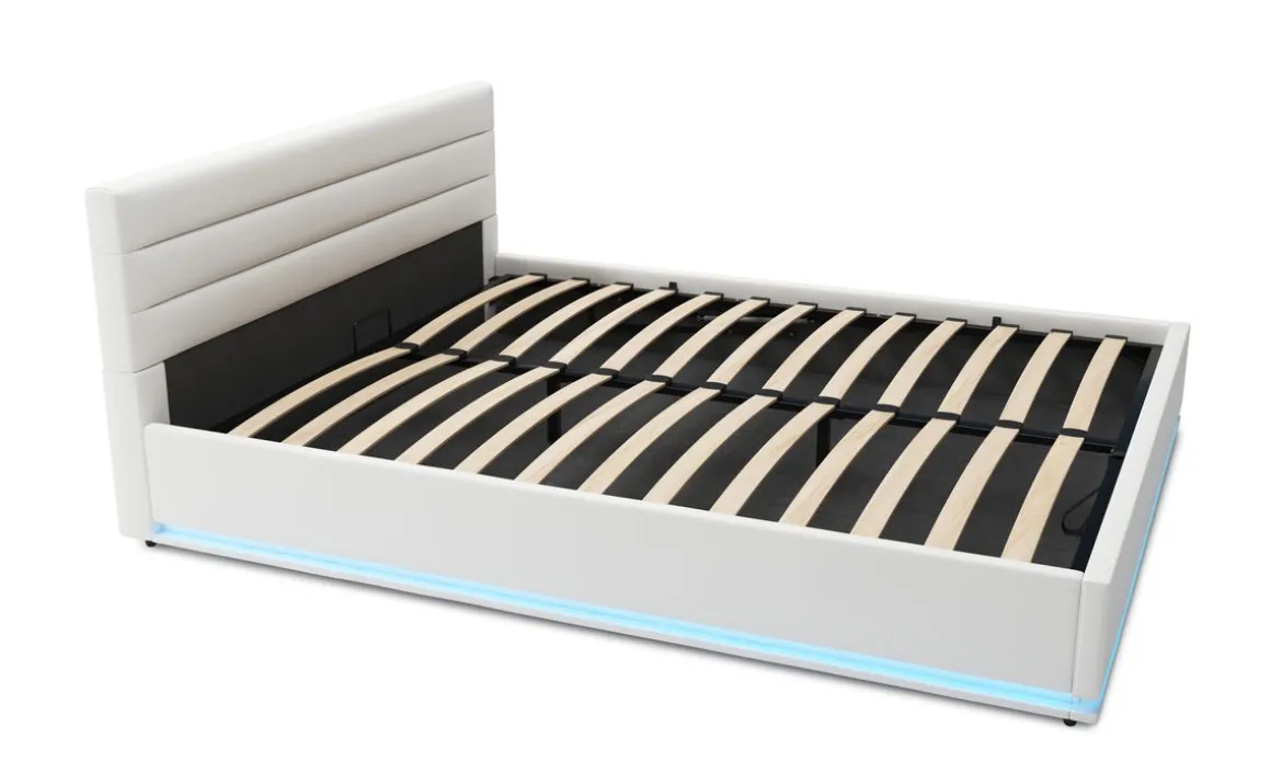 Lederbett LED STARDUST 160 x 200 cm weiss
