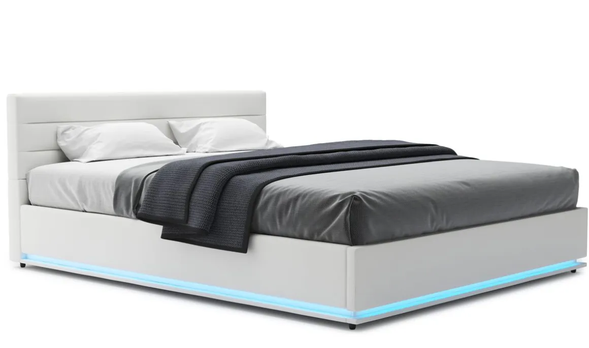Lederbett LED STARDUST 160 x 200 cm weiss