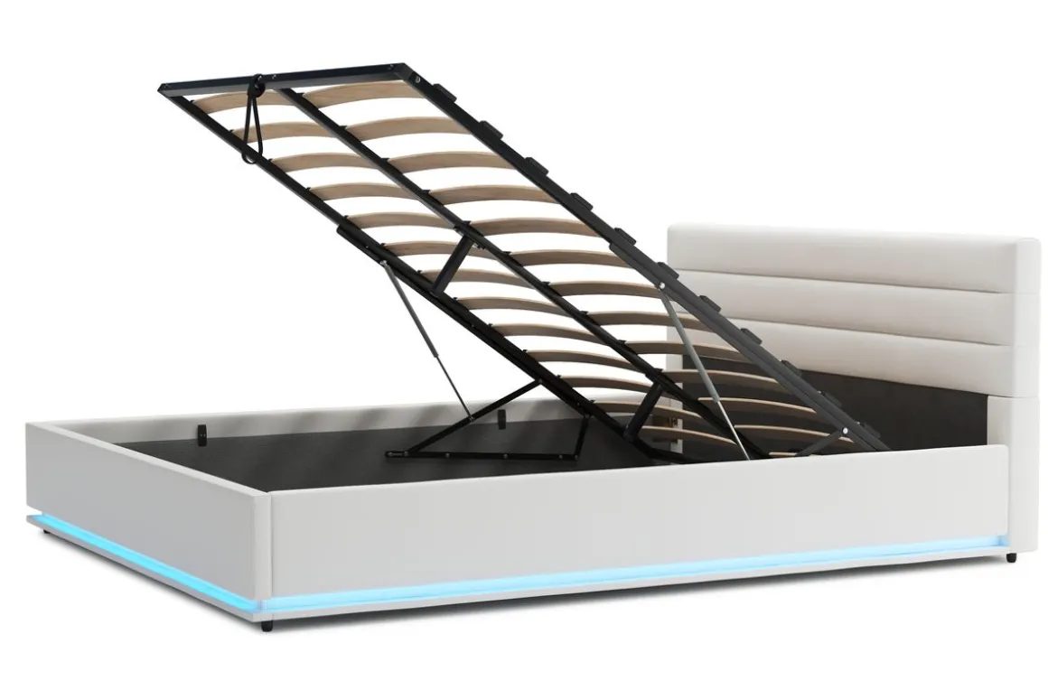 Lederbett LED STARDUST 160 x 200 cm weiss