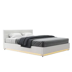 Lederbett LED STARDUST 160 x 200 cm weiss