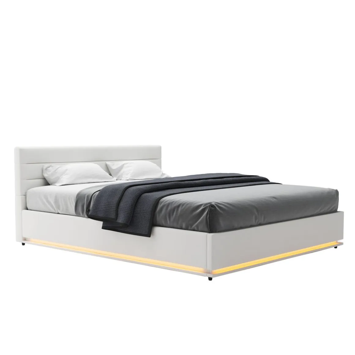 Lederbett LED STARDUST 160 x 200 cm weiss