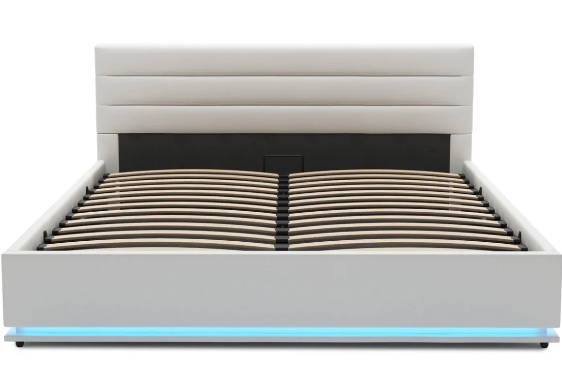 Lederbett LED STARDUST 160 x 200 cm weiss