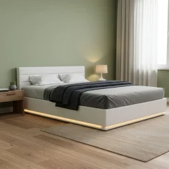 Lederbett LED STARDUST 160 x 200 cm weiss