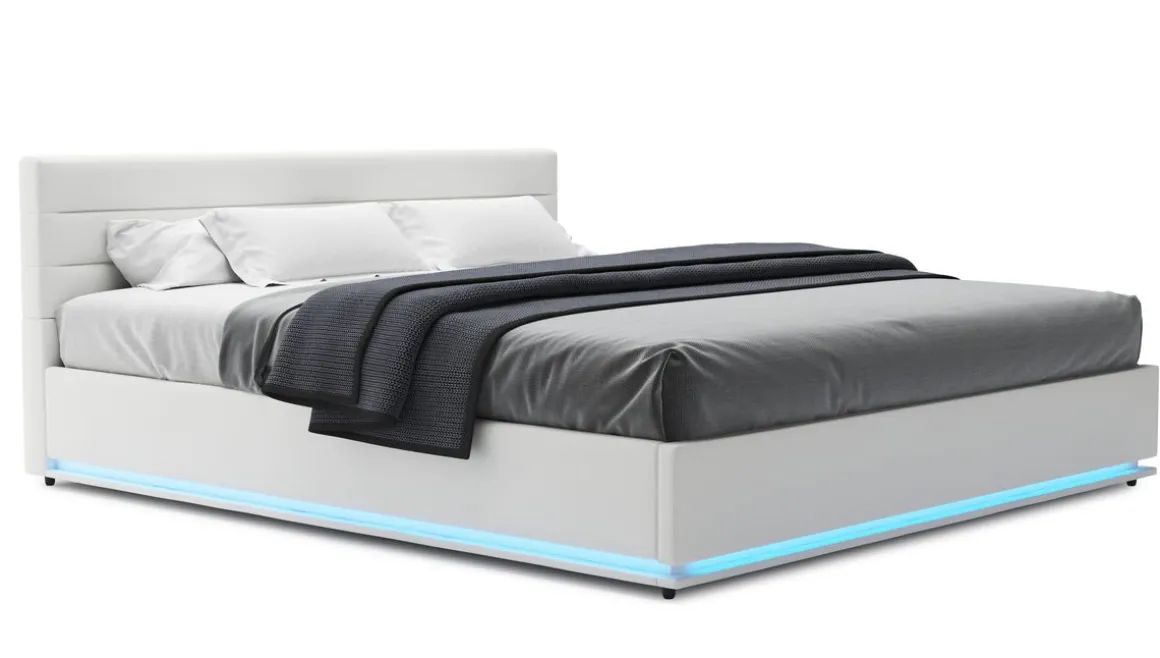 Lederbett LED STARDUST 180 x 200 cm weiss