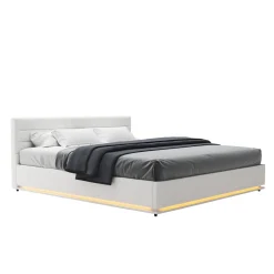 Lederbett LED STARDUST 180 x 200 cm weiss