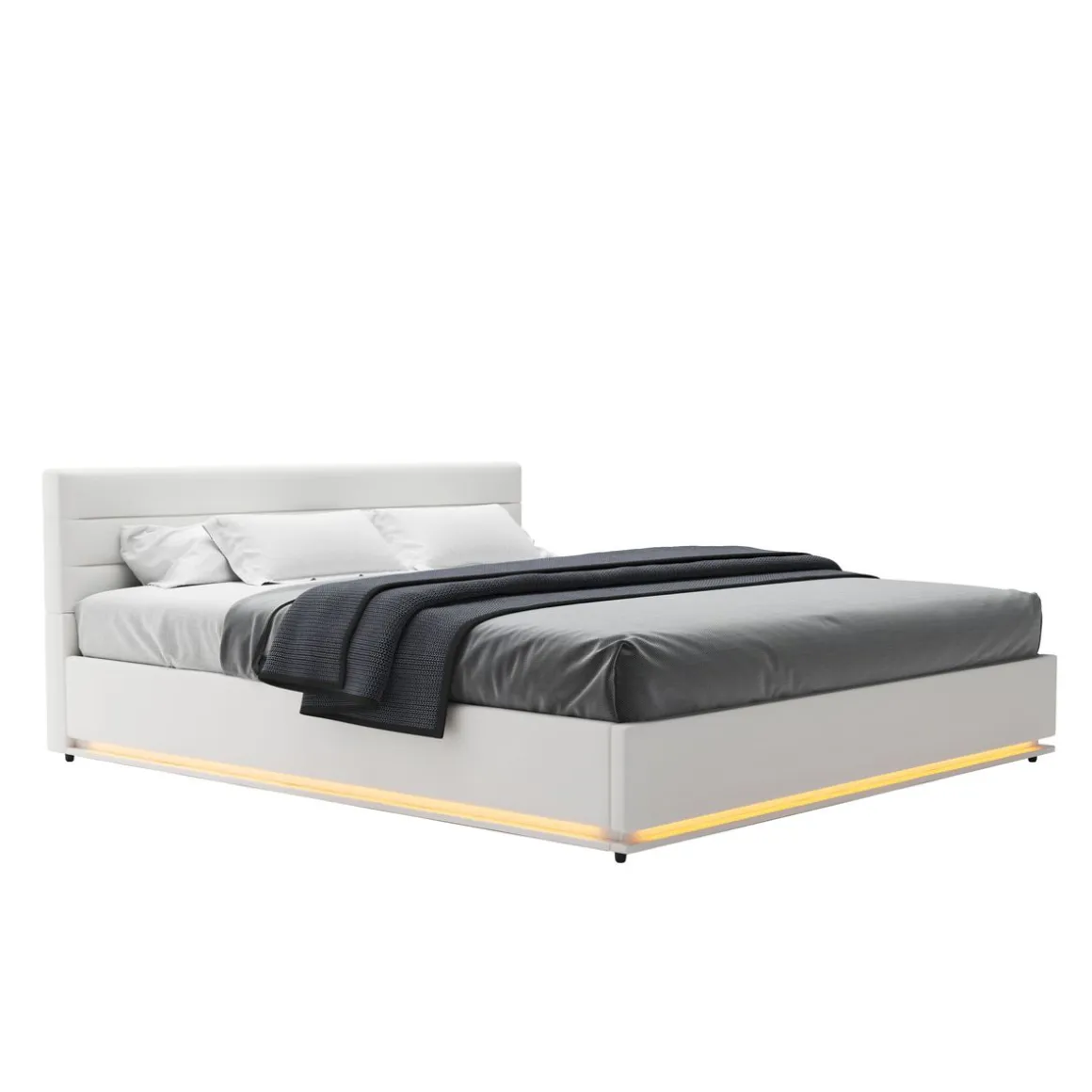 Lederbett LED STARDUST 180 x 200 cm weiss