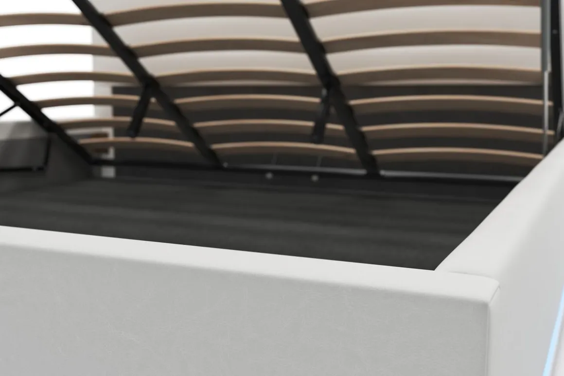 Lederbett LED STARDUST 180 x 200 cm weiss