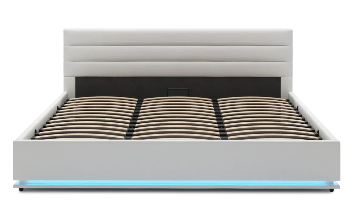 Lederbett LED STARDUST 180 x 200 cm weiss