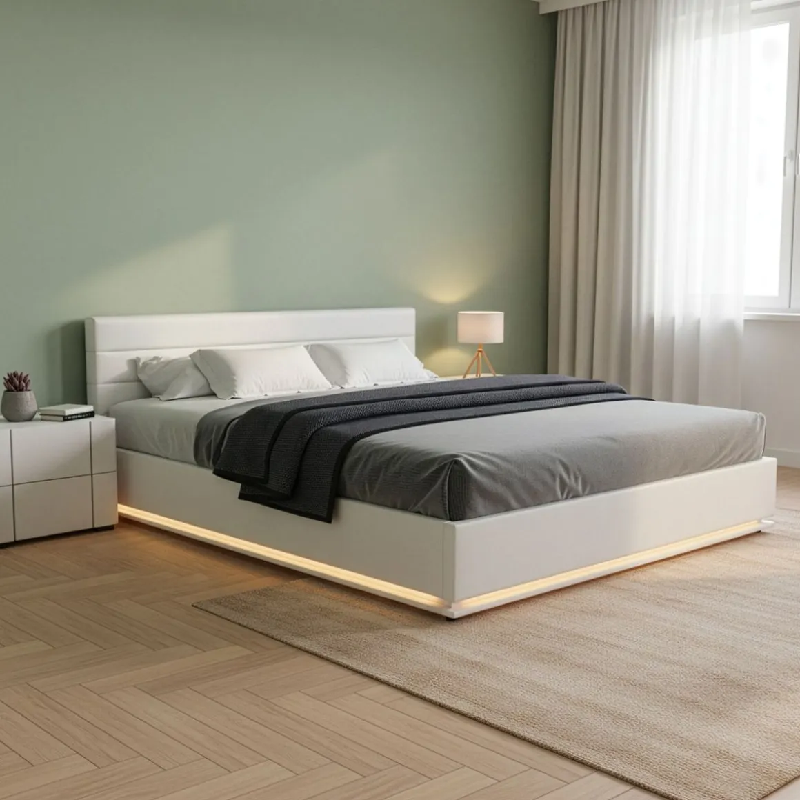 Lederbett LED STARDUST 180 x 200 cm weiss