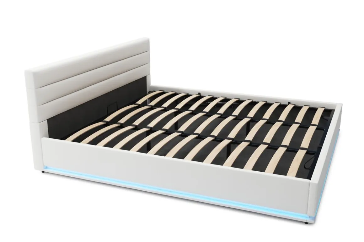 Lederbett LED STARDUST 180 x 200 cm weiss