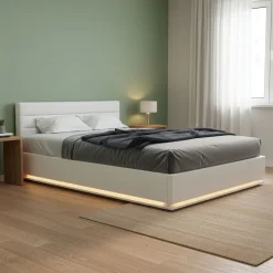Lederbett LED STARDUST 140 x 200 cm weiss