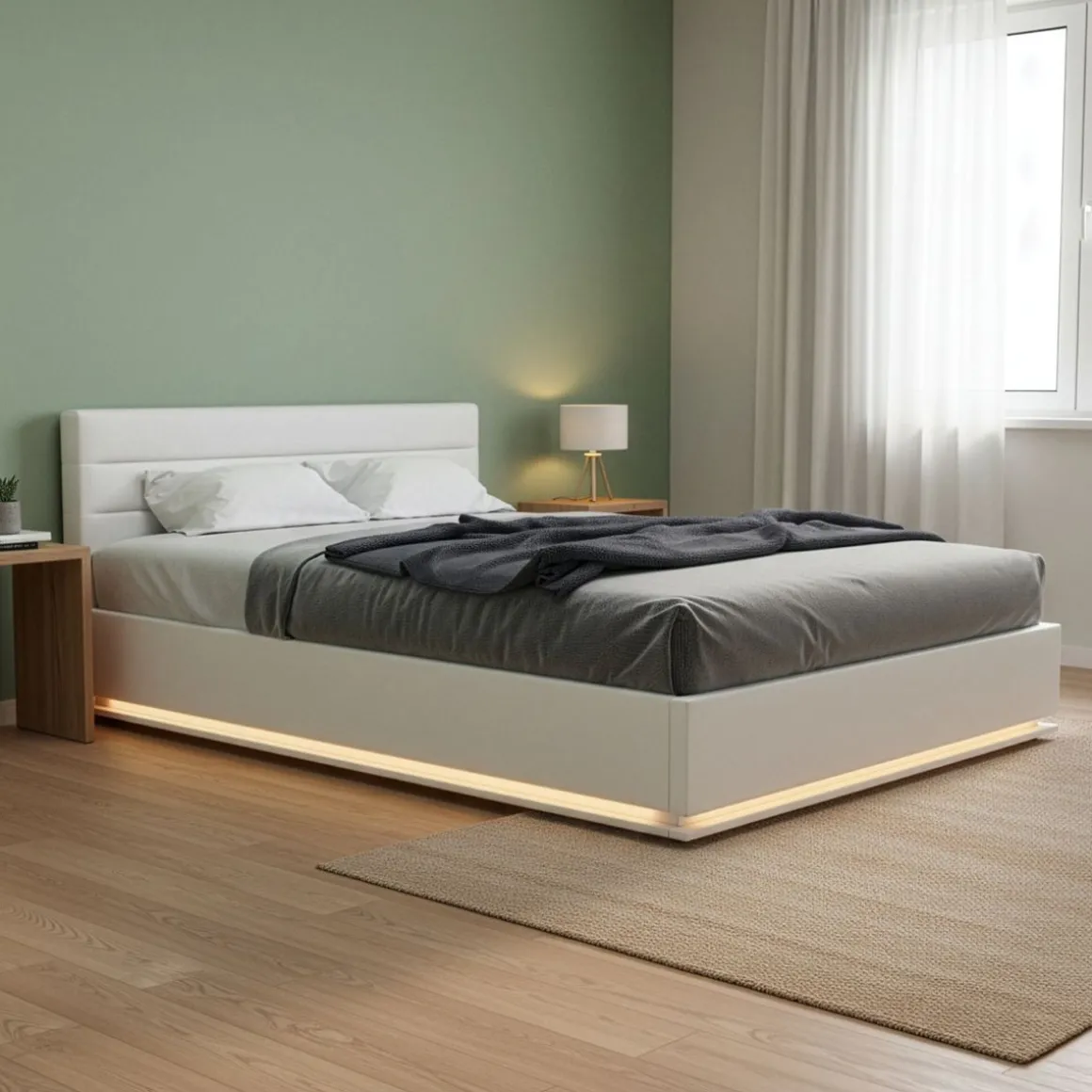 Lederbett LED STARDUST 140 x 200 cm weiss