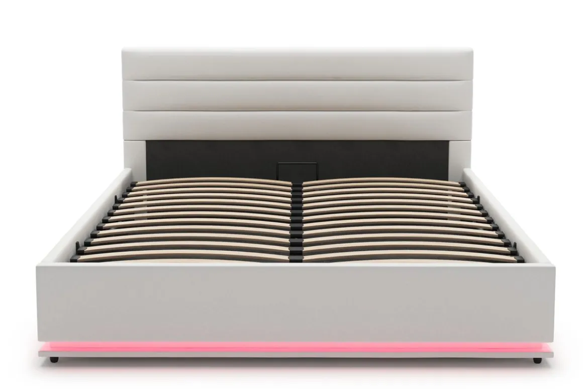 Lederbett LED STARDUST 140 x 200 cm weiss