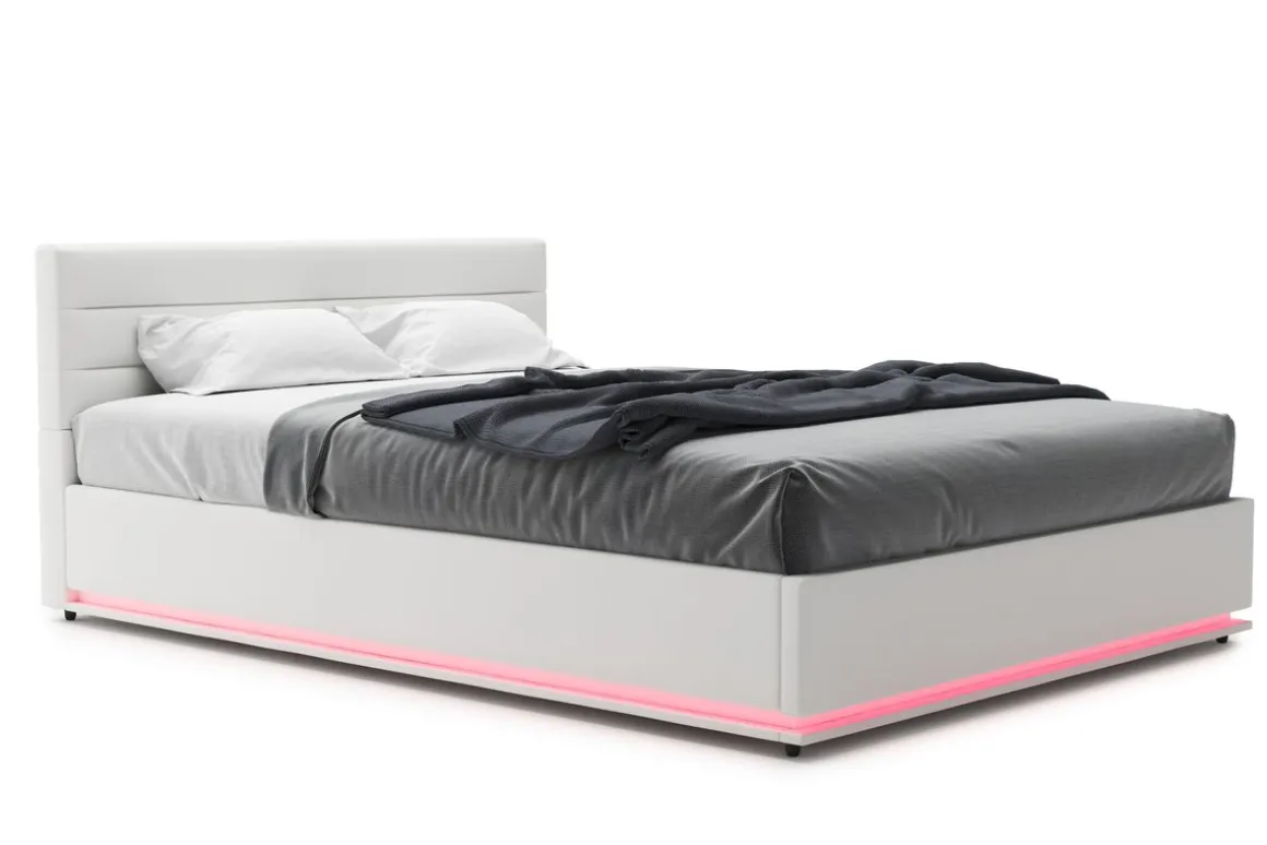Lederbett LED STARDUST 140 x 200 cm weiss