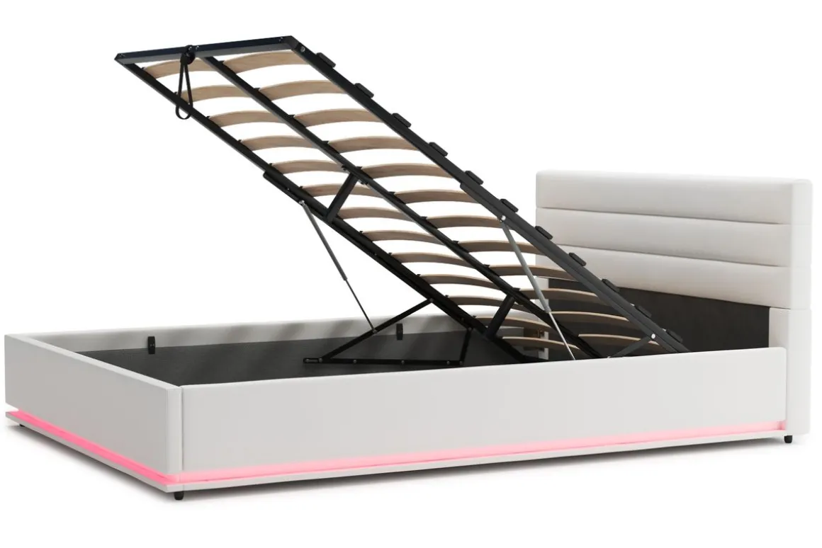 Lederbett LED STARDUST 140 x 200 cm weiss