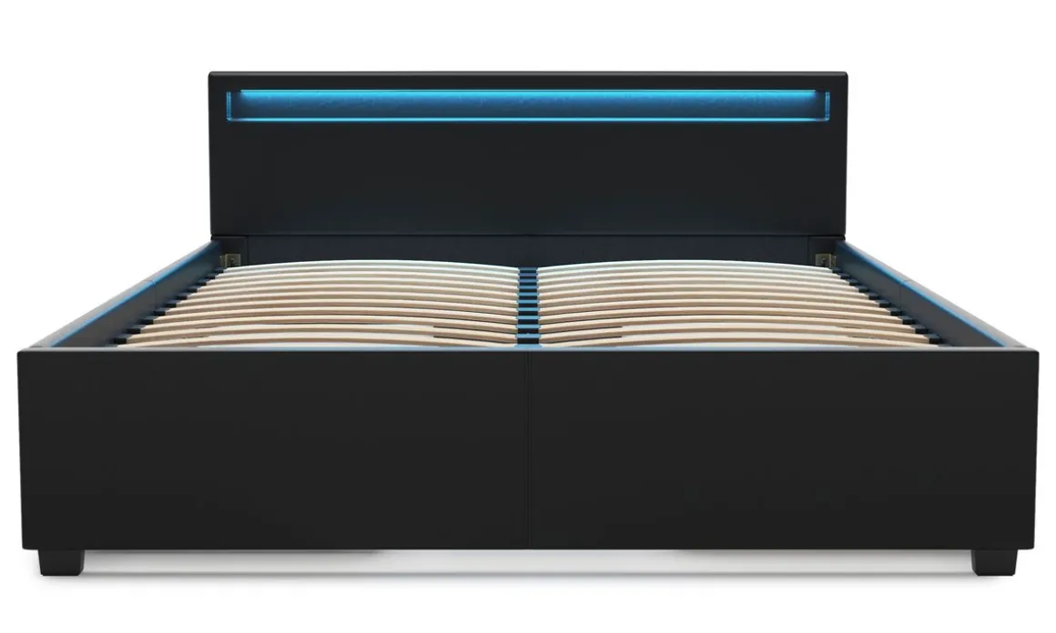 Lederbett LED TRANCE 160 x 200 cm schwarz
