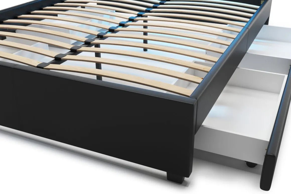Lederbett LED TRANCE 160 x 200 cm schwarz